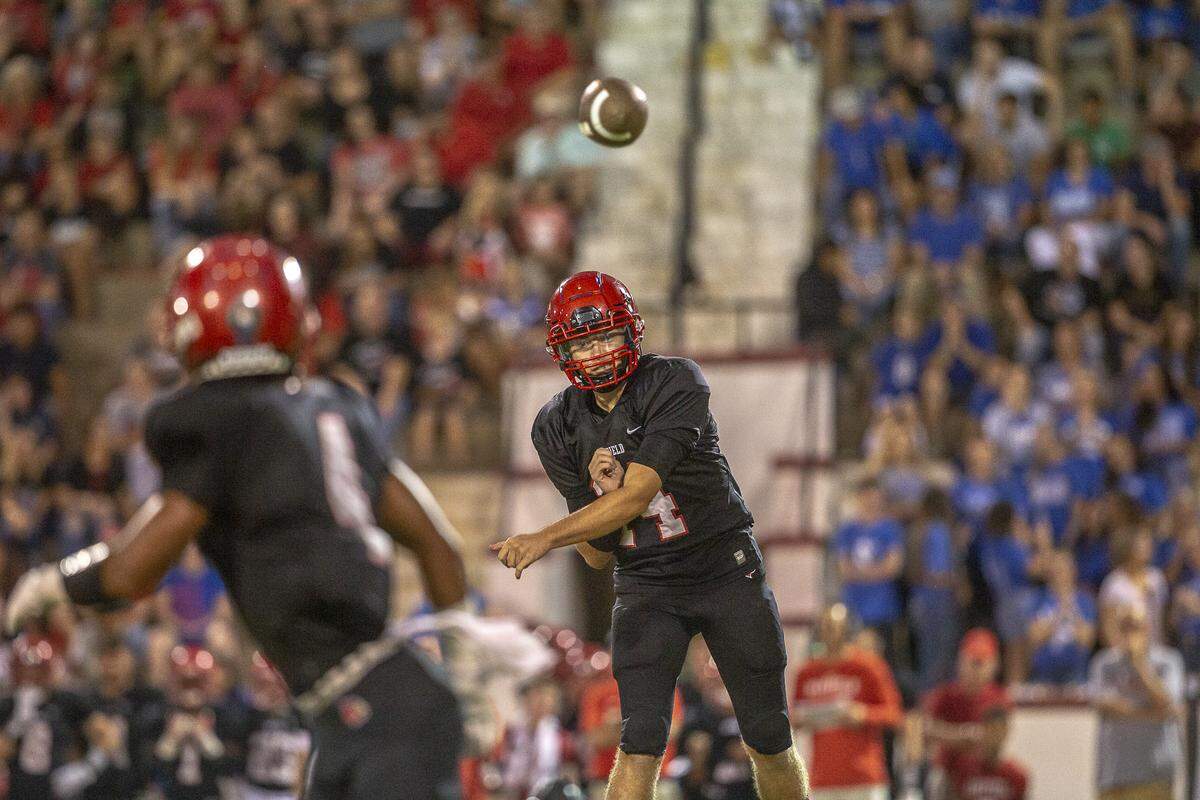 Mayfield quarterback Jayden Stinson has thrown for 3,506 yards and 48 touchdowns this season.