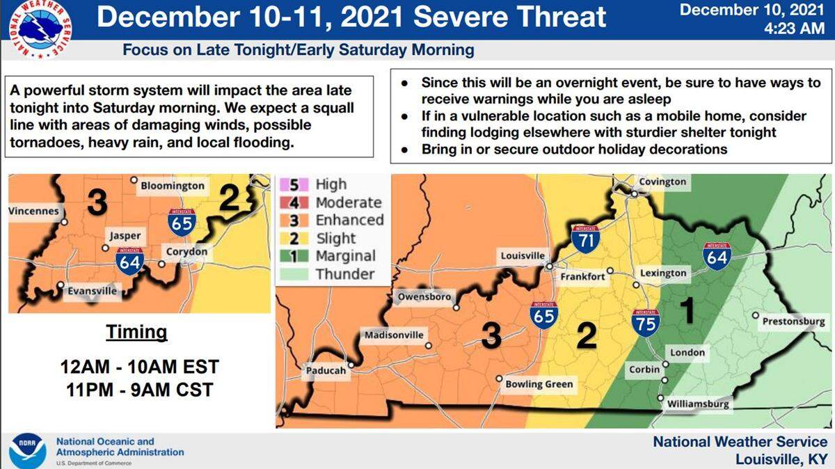 The National Weather Service said a strong storm system is expected to make its way across Kentucky overnight and into Saturday morning.