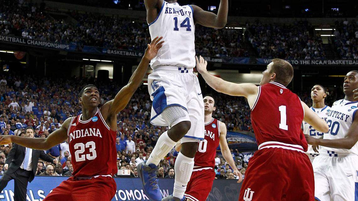 Kentucky Wildcats forward Michael Kidd-Gilchrist (14) went in for two of his 24 points as #1 Kentucky defeated Indiana 102-90 in the NCAA Sweet 16  on Friday  March 23, 2012 in Atlanta, GA. Photo by Mark Cornelison | Staff