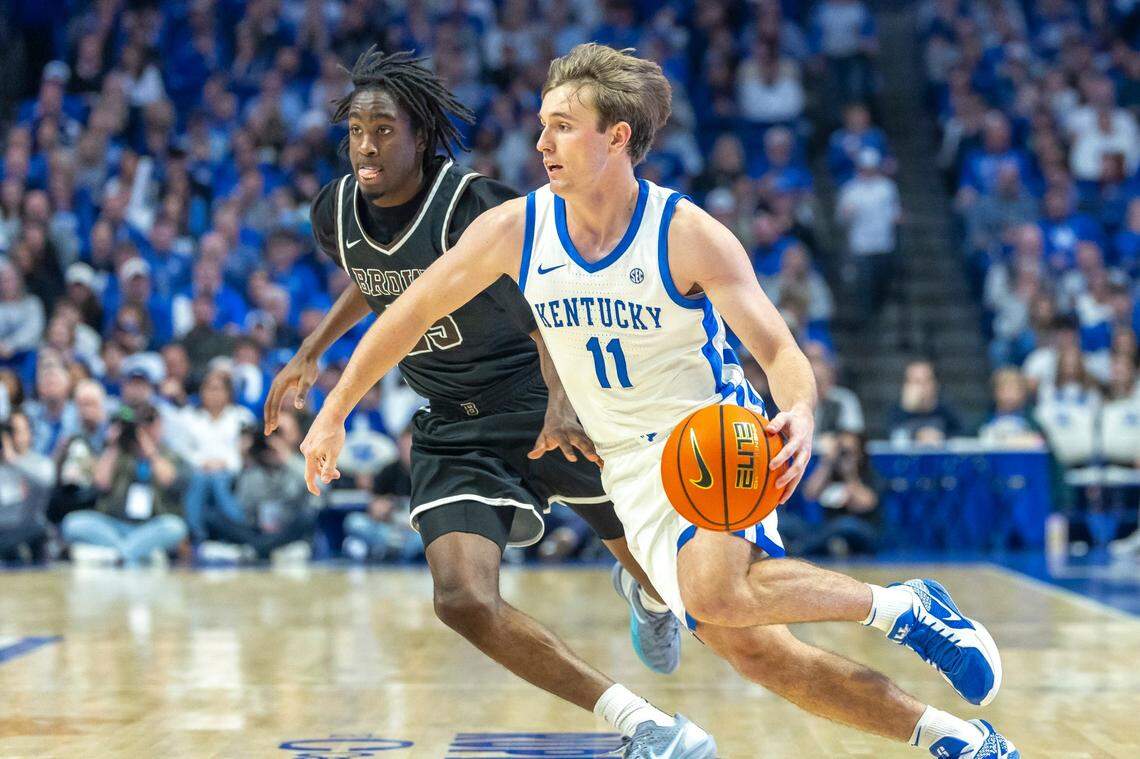 Travis Perry played a season-high 14 minutes and scored his first points in more than a month during Kentucky’s 88-54 victory over Brown last week in Rupp Arena.