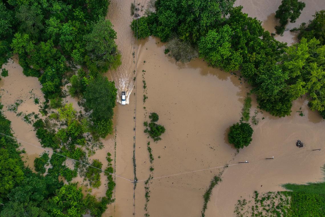 Flooding in the early morning on July 28, 2022, near Wolverine Road in Breathitt County, Kentucky.