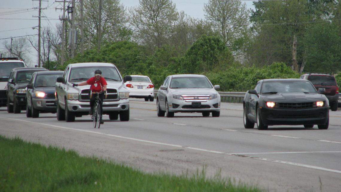 Cherokee Schill rode south on U.S. 27 near Suff's Furniture, north of Nicholasville, on May 1. Schill's run-ins with the law regarding her bike usage gained national attention this year.
