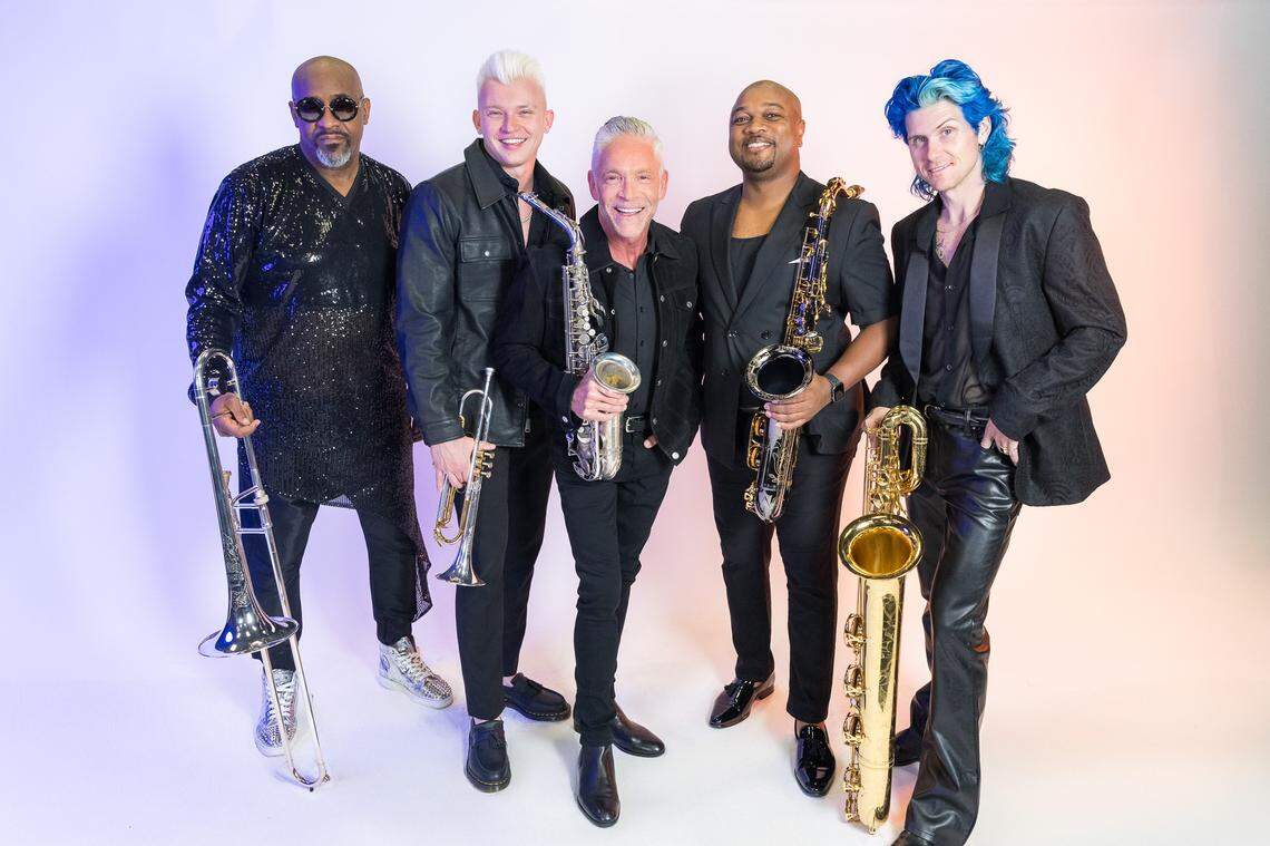 The Summer Horns 2025, from left Jeff Bradshaw, Evan Taylor, Dave Koz, Marcus Anderson, Leo P, will be at Lexington Opera House on Aug. 8.