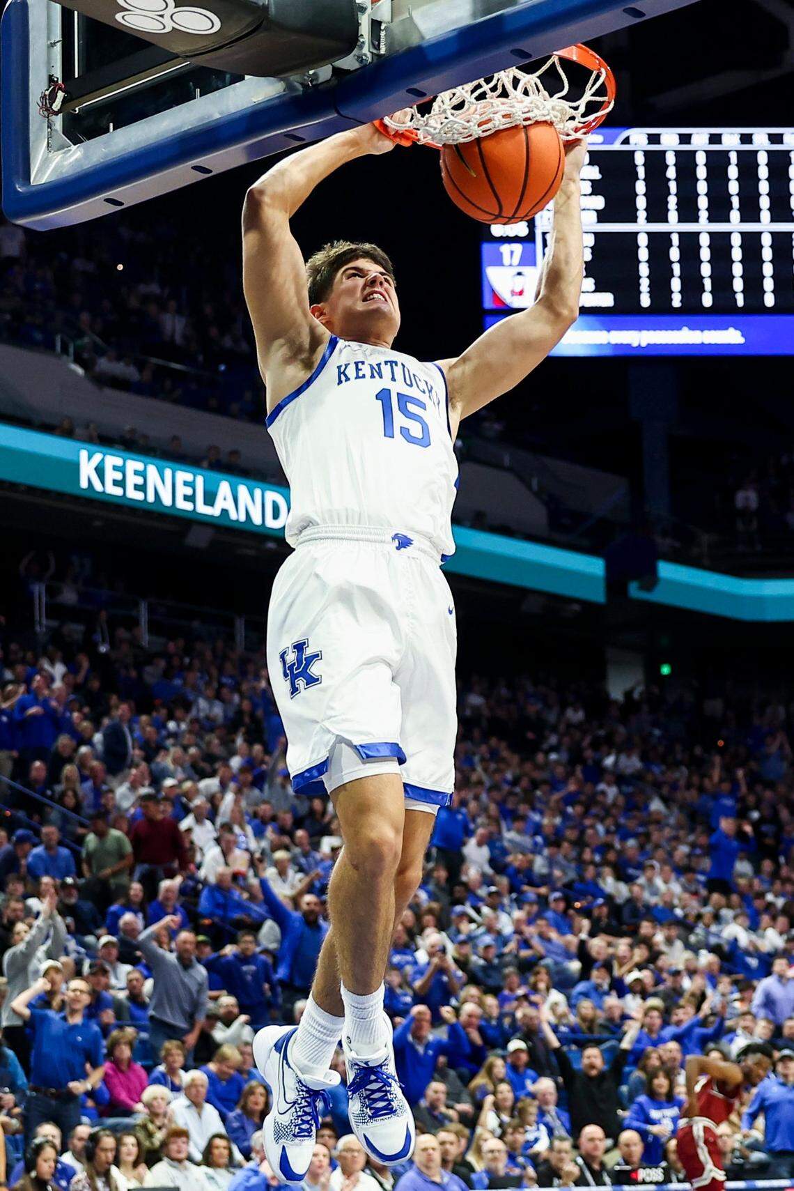 Kentucky guard Reed Sheppard dunks the ball against New Mexico State for his first points as a UK basketball player.