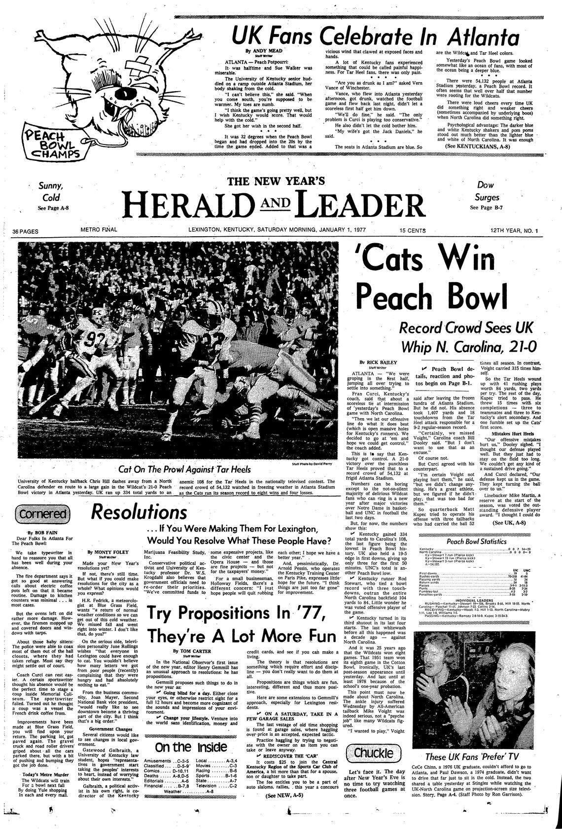 The front page of the Herald and Leader on Jan. 1, 1977.