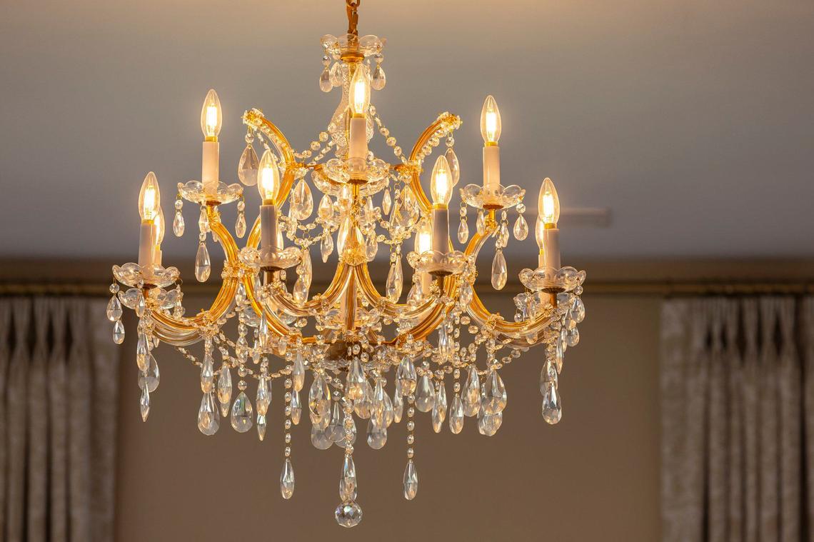 A chandelier, one of 25, hangs in The Hudson, a venue space, at Carson’s new location at 3450 Todds Road in Lexington, Ky., on Friday, June 21, 2024.