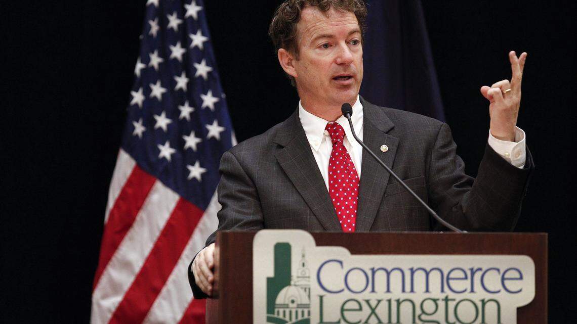 Sen. Rand Paul talks during a Lexington appearance.