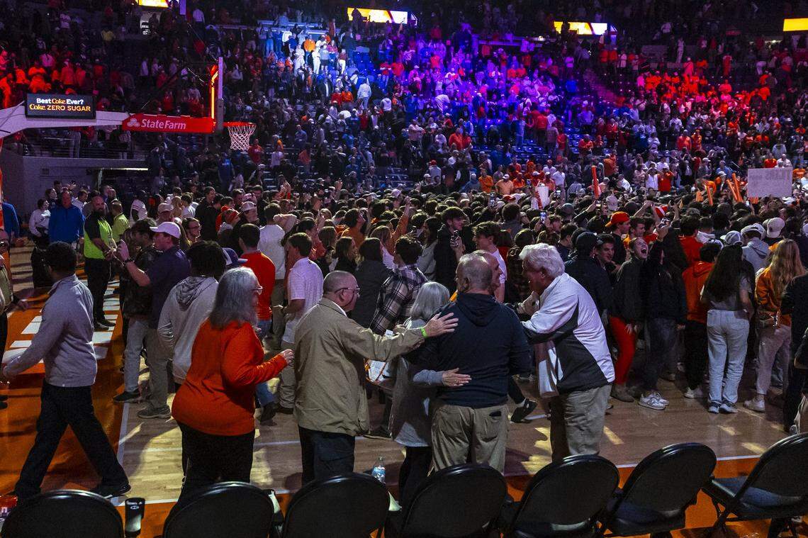 Clemson fans storm the court after the Tigers defeated No. 4 Kentucky at Littlejohn Coliseum in Clemson, S.C., on Tuesday.