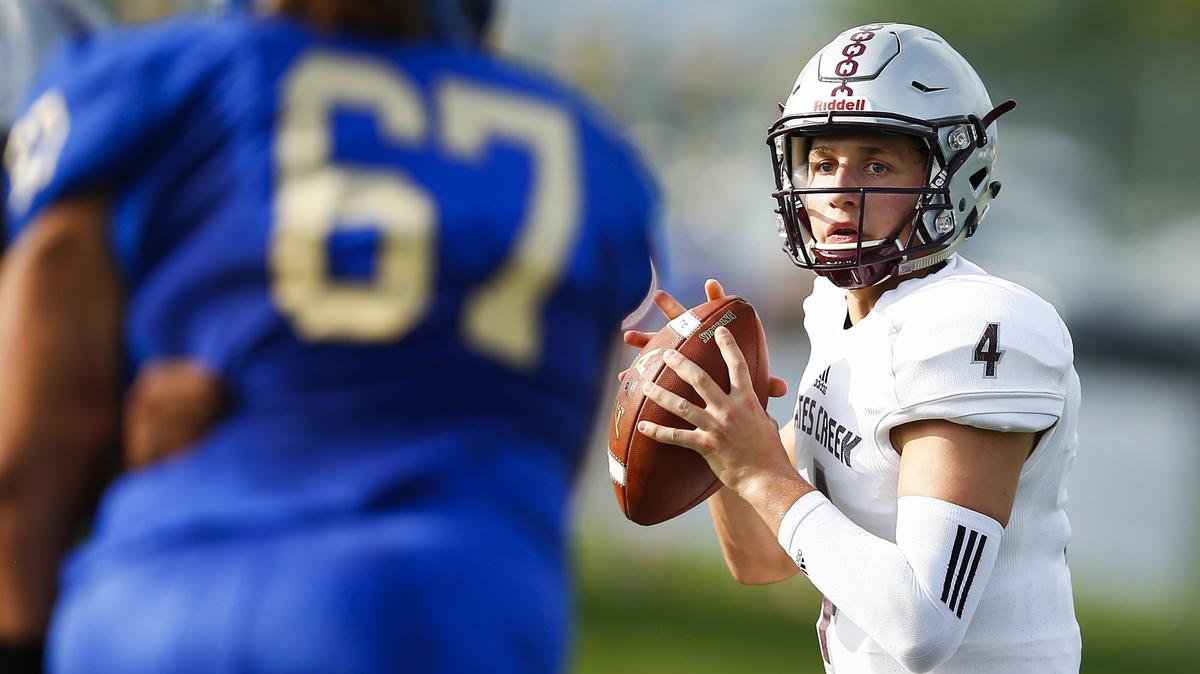 Tates Creek’s Luke Duby (4) dropped back to pass against Henry Clay.