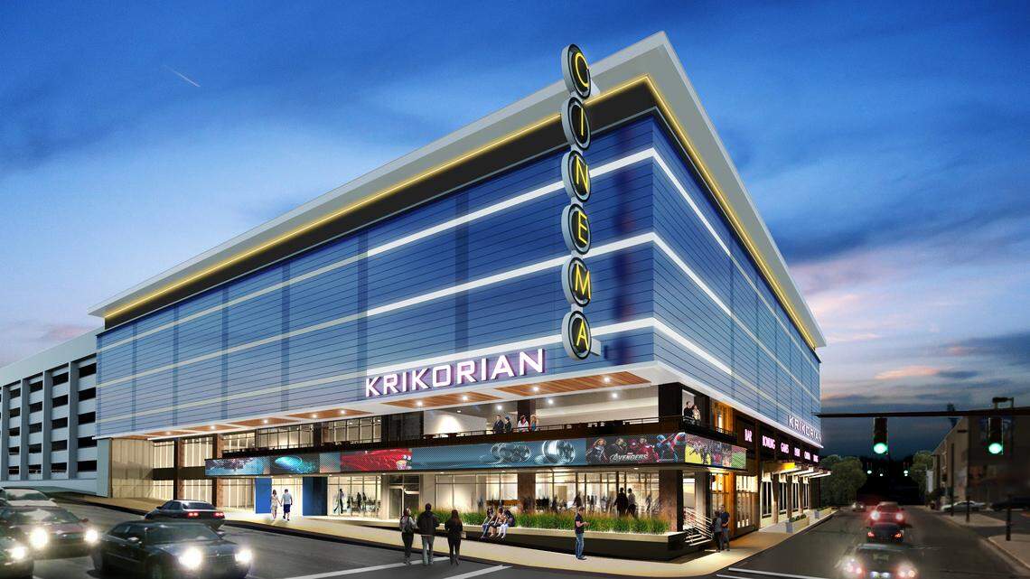 An artist's rendering of a  12-screen movie theater that will include Kentucky's largest movie screen, a sports bar, bowling alley and laser tag. It's to be built at South Broadway and High Street near Rupp Arena, with construction starting by late summer 2015.