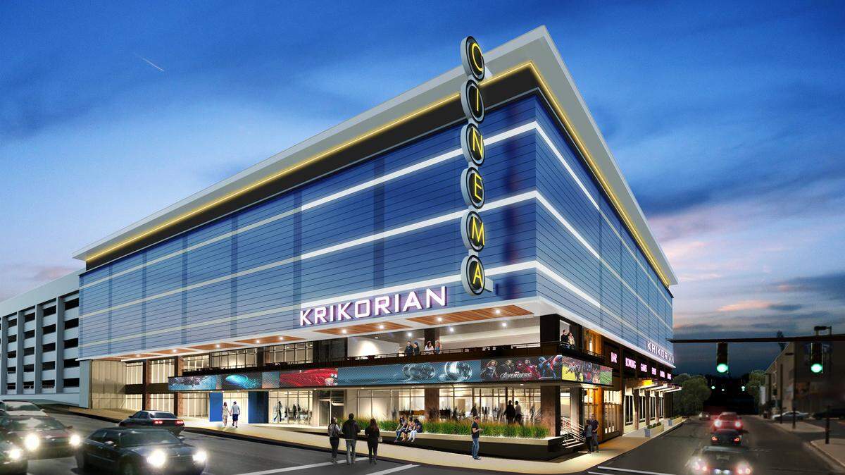 An artist's rendering of a  12-screen movie theater that will include Kentucky's largest movie screen, a sports bar, bowling alley and laser tag. It's to be built at South Broadway and High Street near Rupp Arena, with construction starting by late summer 2015.