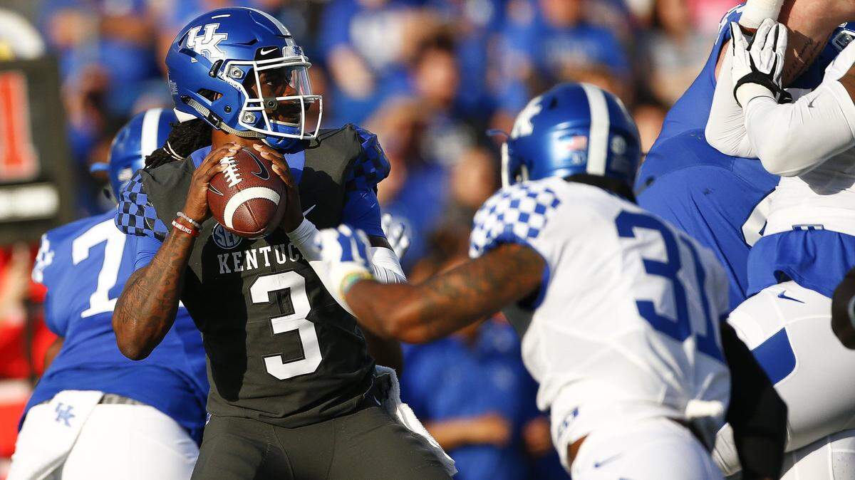 Kentucky fans got their first look at junior-college transfer Terry Wilson in the Blue-White Spring Game this past April. Wilson completed 10 of 24 passes for 131 yards and threw an interception. He rushed five times for 14 yards.