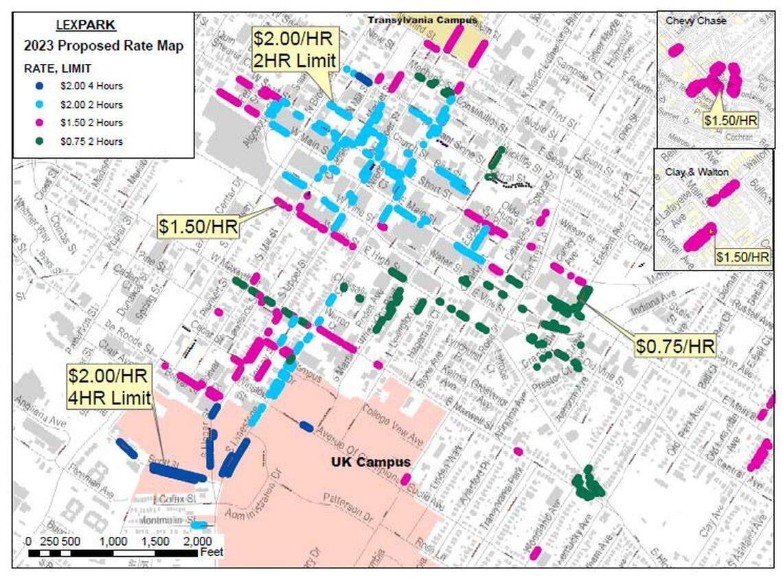 The Lexington Parking Authority, which oversees metered parking and four public parking garages, announced new rates on Friday. It will also extend metered parking enforcement times from 9 a.m. to 9 p.m. Monday through Saturday.