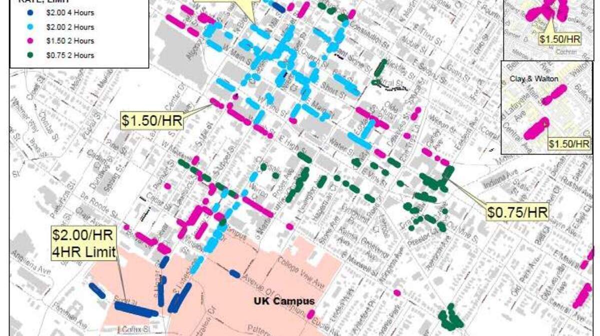 The Lexington Parking Authority, which oversees metered parking and four public parking garages, announced new rates on Friday. It will also extend metered parking enforcement times from 9 a.m. to 9 p.m. Monday through Saturday.