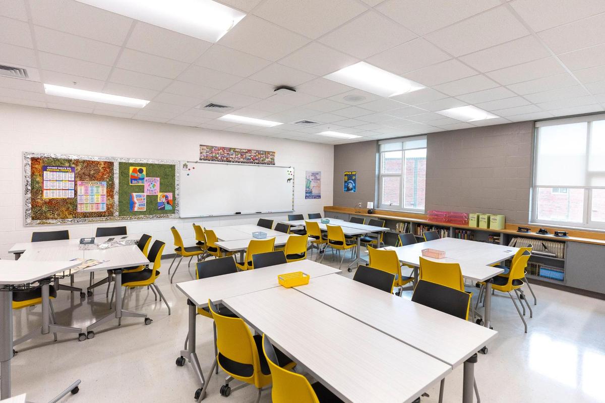 A classroom is photographed at the new Woodford County High School Thursday, Dec. 19, 2024.