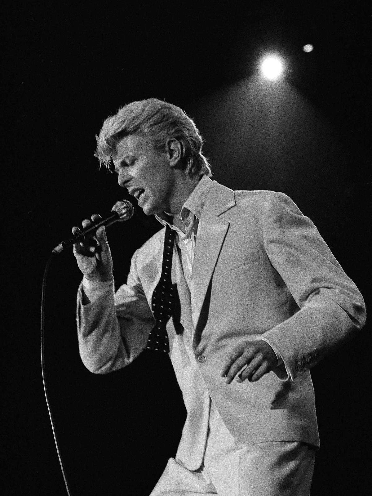 Rock superstar David Bowie, making his first musical performance in America in half a decade, performs on stage at the U.S. Festival on May 31, 1983 at Glen Helen Regional Park in Devore, Calif.   Bowie performed on closing night at the festival.