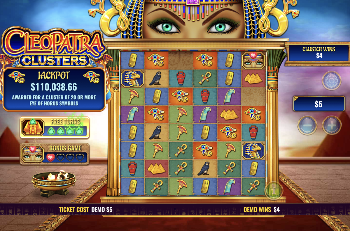 This demo of Cleopatra Clusters provides a glimpse of what you would see when playing the instant-win game.