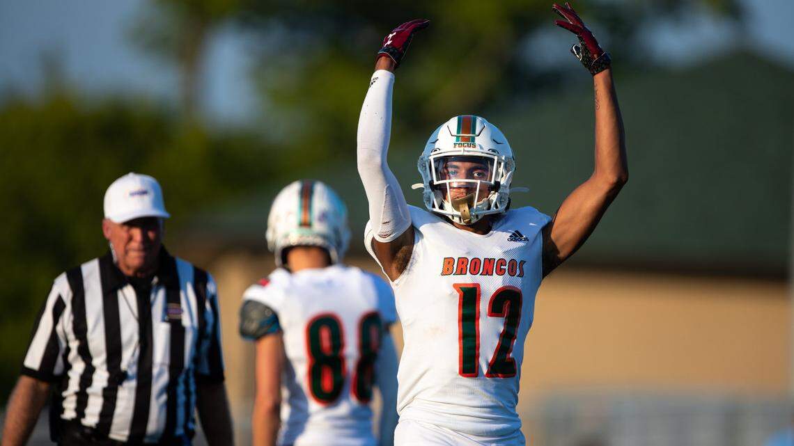 Frederick Douglass wide receiver Dane Key (12) is considering Kentucky, Michigan, Oregon and South Carolina as he nears a college decision.