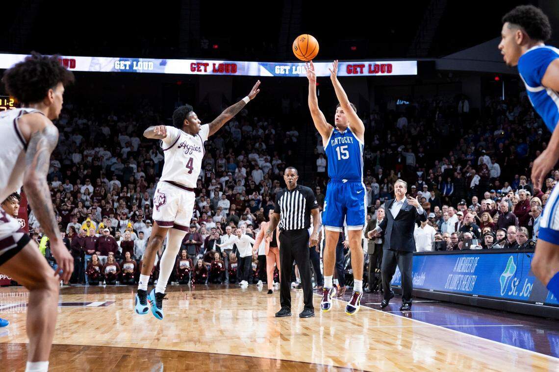 Kentucky guard Reed Sheppard (15) is projected as a lottery pick in the 2024 NBA draft.