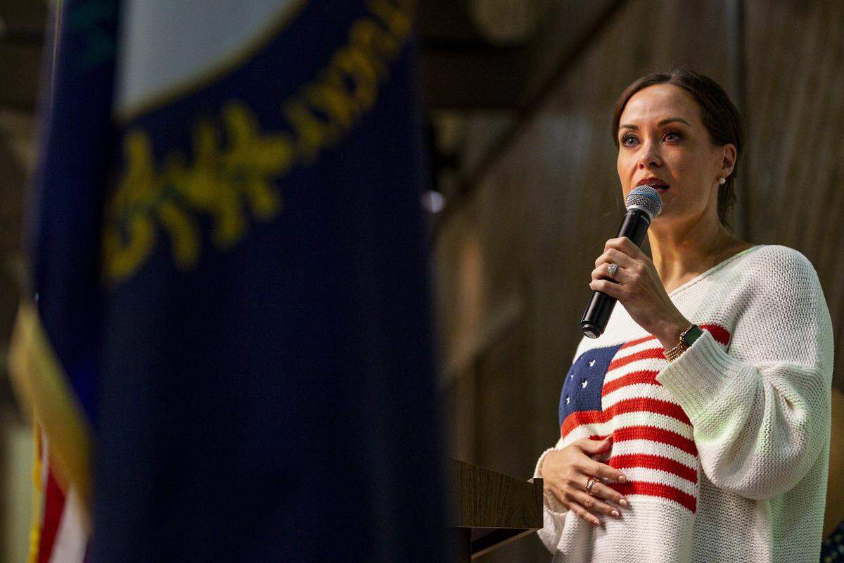 Lt. Gov. Jacqueline Coleman speaks during the Democratic Fancy Farm dinner on Friday, Aug. 1, 2025, at the KY Dam Convention Center in Gilbertsville, Ky.