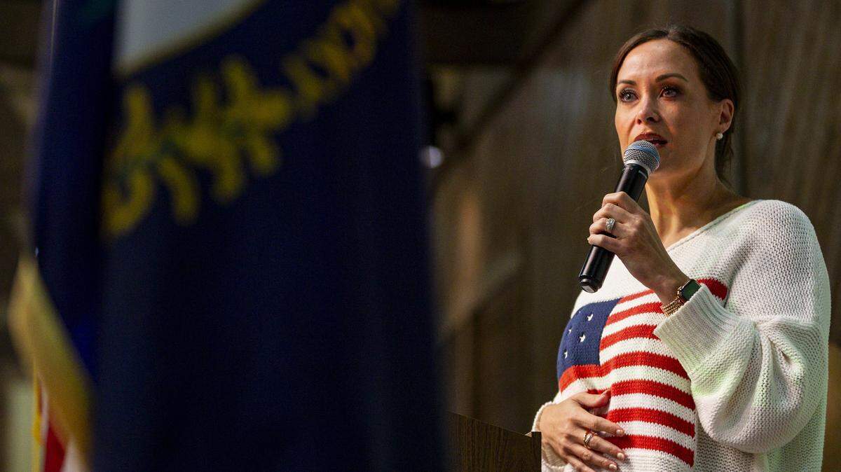 Lt. Gov. Jacqueline Coleman speaks during the Democratic Fancy Farm dinner on Friday, Aug. 1, 2025, at the KY Dam Convention Center in Gilbertsville, Ky.