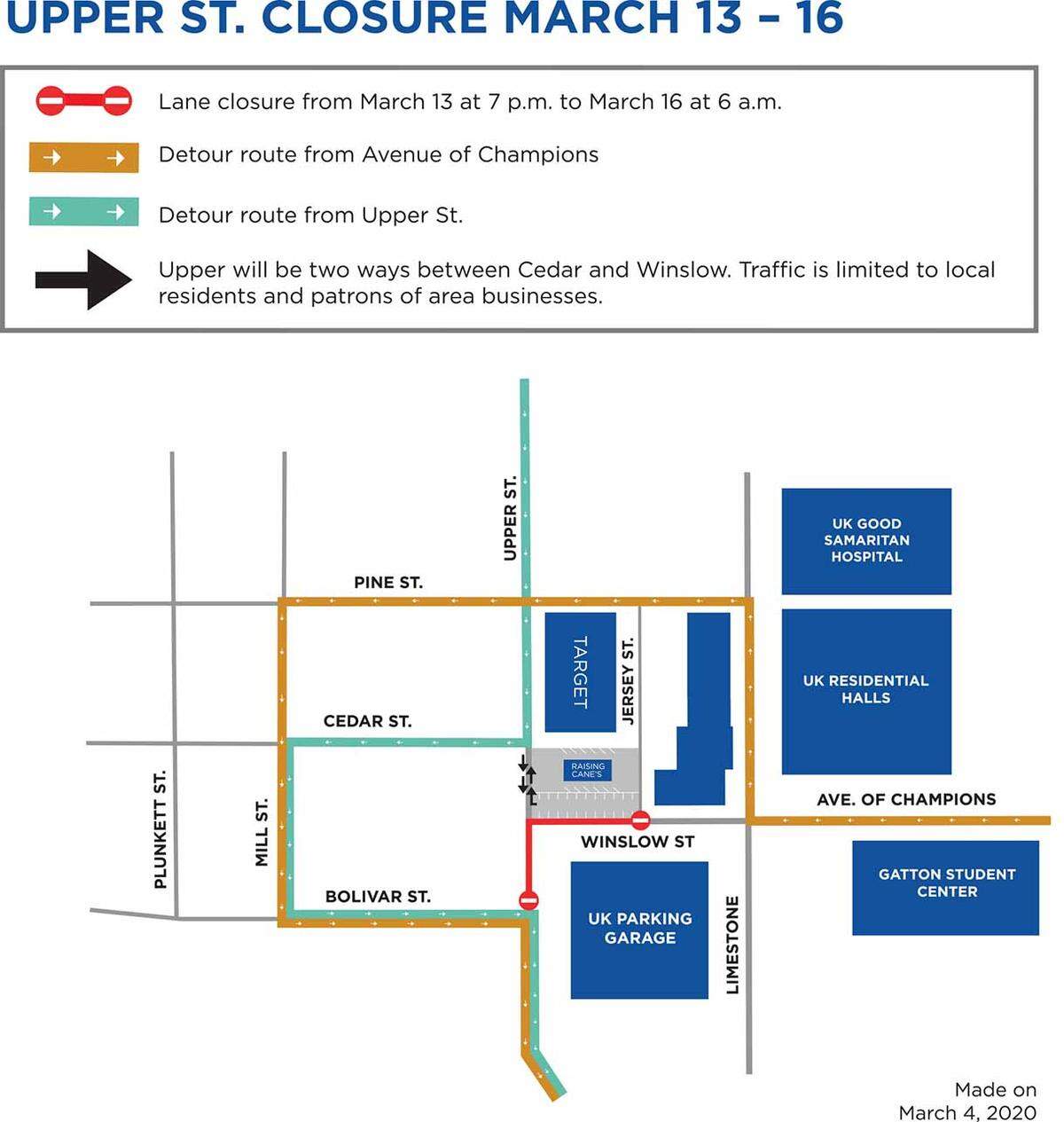 Upper and Winslow intersection will be closed the weekend of March 13-16