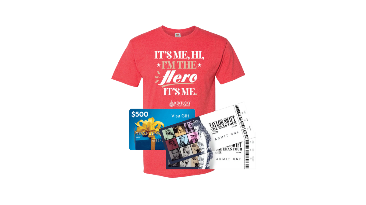 From May 28 to June 29, people who donate blood at Kentucky Blood Centers around the state will be entered to win tickets to Taylor Swift’s Eras Tour show in Indianapolis and a $500 Visa gift card. Donors will also receive an “Anti-Hero” inspired t-shirt.