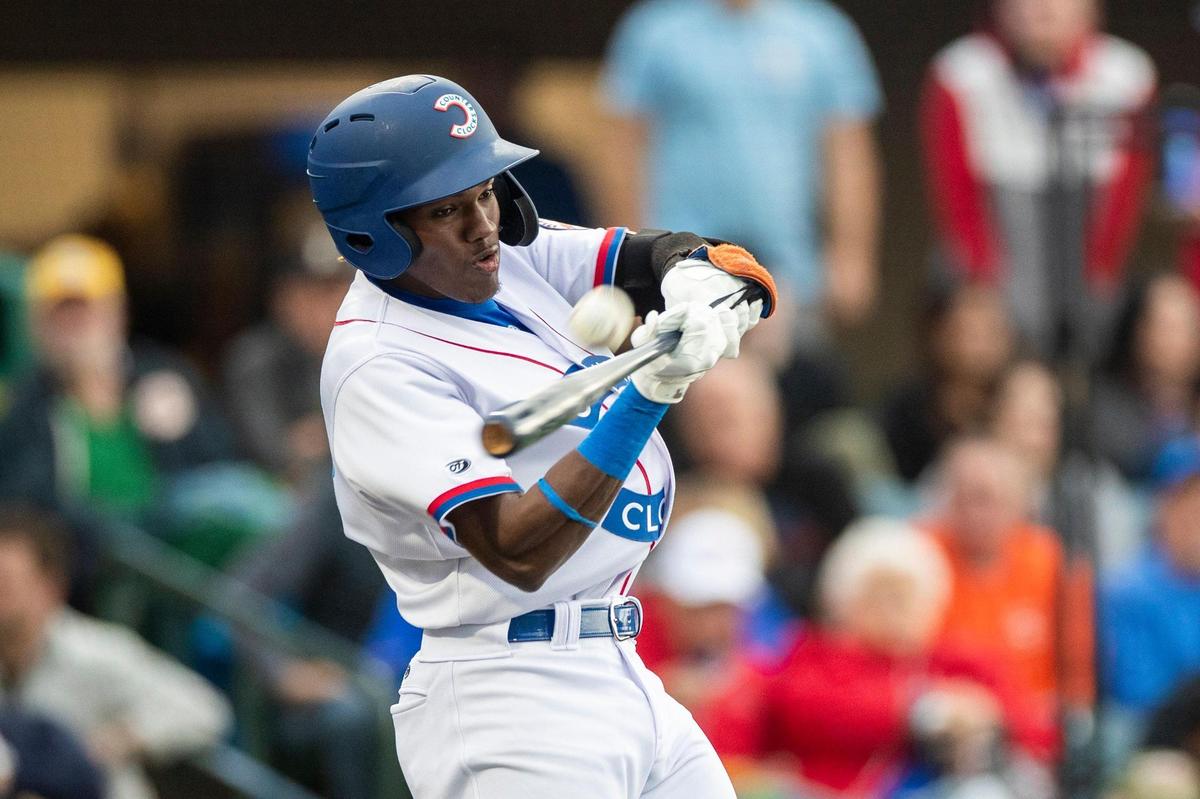 The Lexington Counter Clocks’ JC Encarnacion bats against the York Revolution during opening night for the rebranded minor league baseball team.