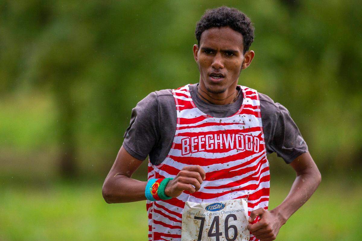 Beechwood’s Natnael Weldemichael crossed the finish line first at the KHSAA Class A boys’ state cross country championships at the Bourbon County Cross Country Course in Paris, Ky., on Saturday.