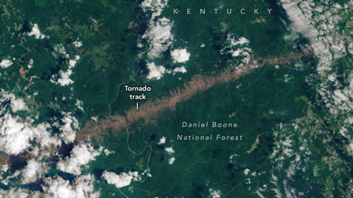 Damage from Southern Kentucky tornado is visible from space, NASA says