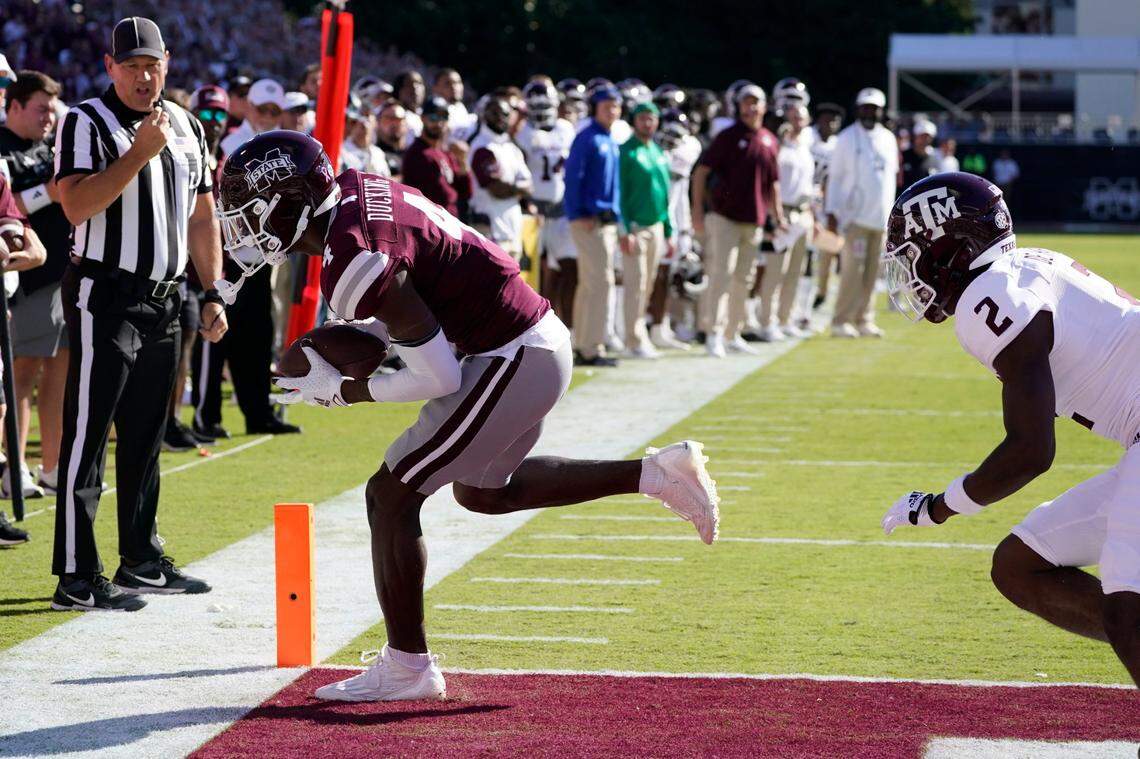 Of Mississippi State wide receiver Caleb Ducking’s 28 catches, seven have gone for touchdowns.