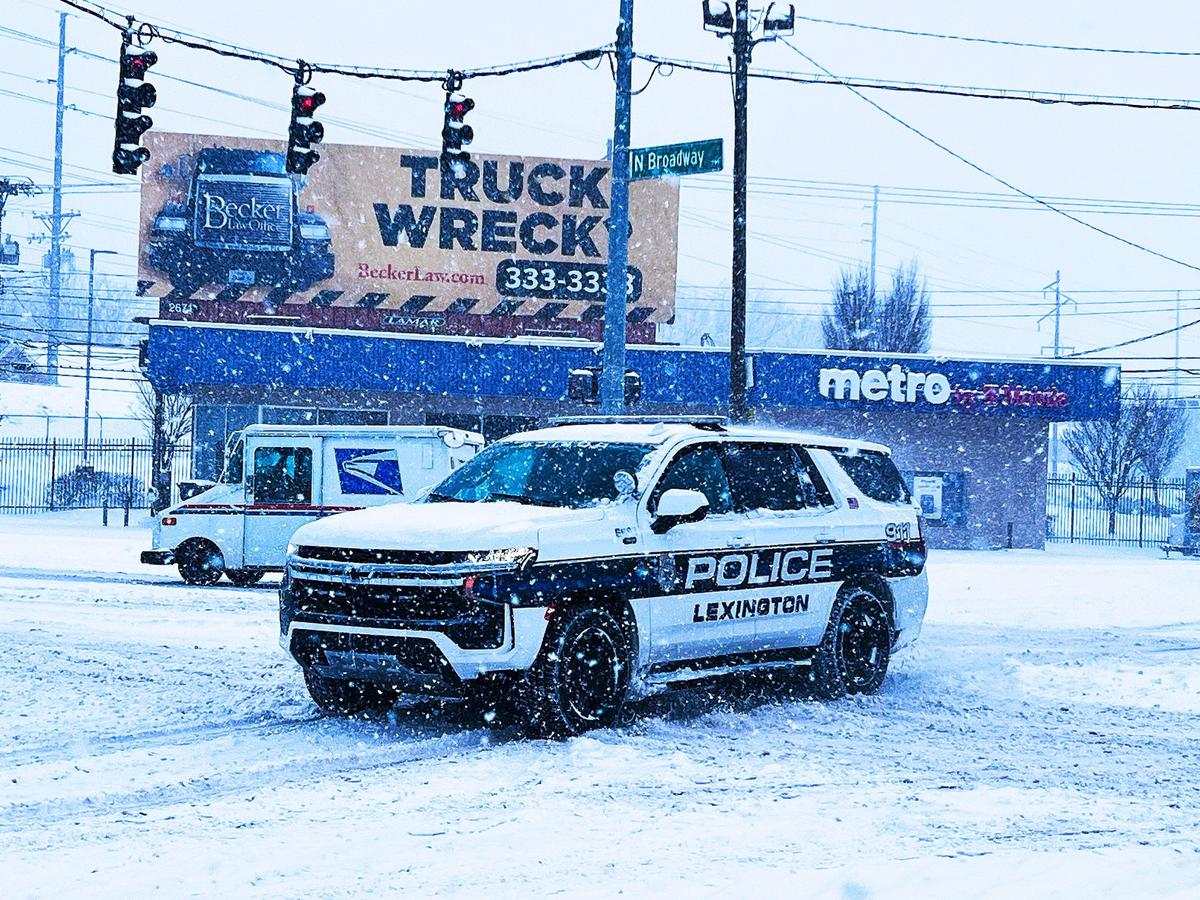 A police cruiser patrolled the streets of North Broadway and West Loudon in Lexington, KY, on January 5, 2025.