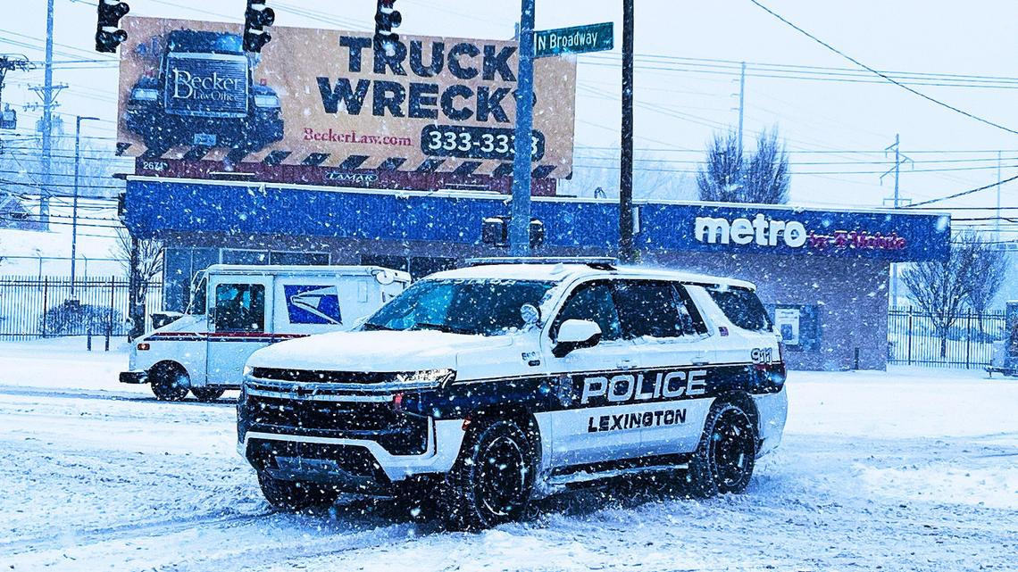 A police cruiser patrolled the streets of North Broadway and West Loudon in Lexington, KY, on January 5, 2025.