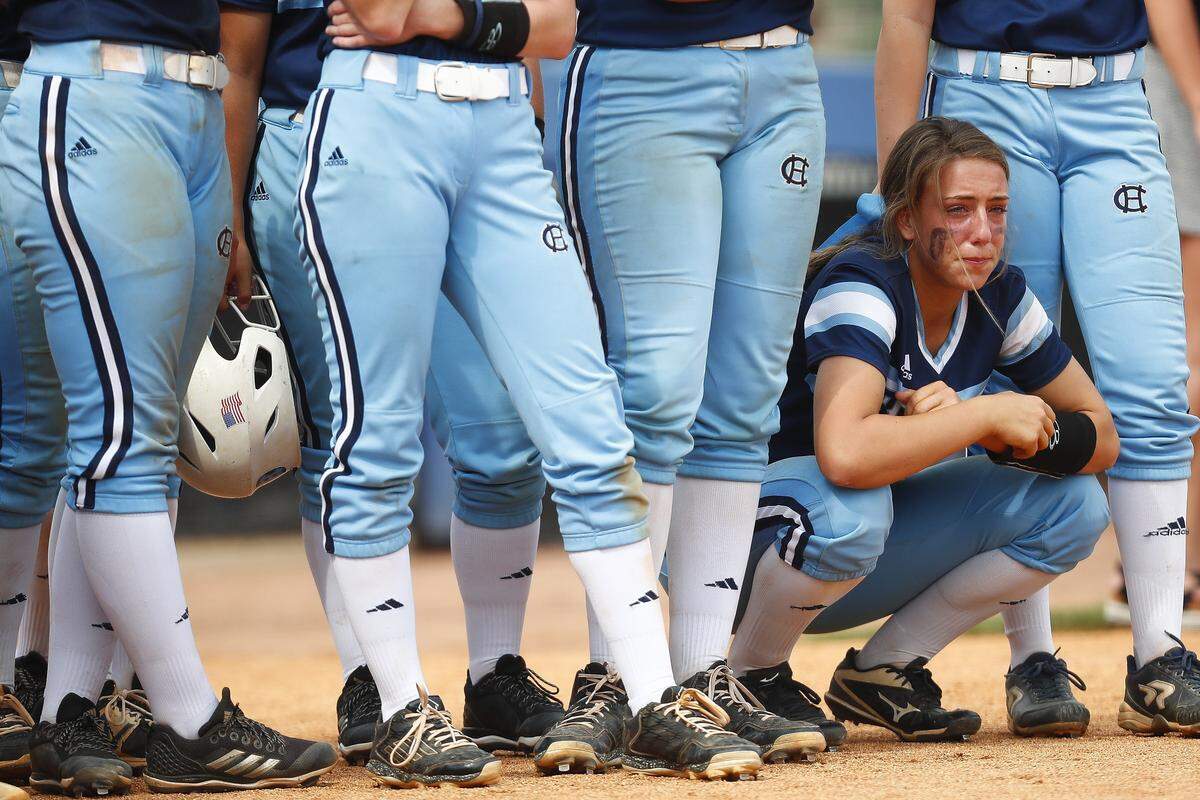 Central Hardin’s Onnica Nichols (1) appears dejected after losing to Warren Central during the KHSAA State Softball Tournament semifinals at John Cropp Stadium in Lexington, Ky., Saturday, June 15, 2019. Warren East beat Central Hardin 4-1. 