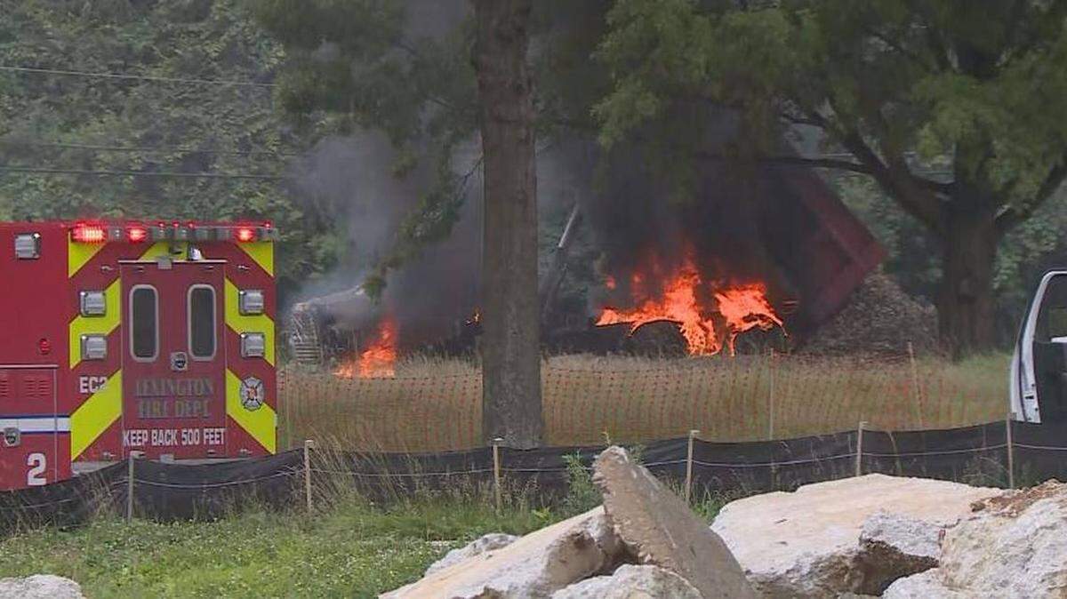 A dump truck caught fire June 22 at a construction site at Squires Road and Easthills Drive. WKYT-TV