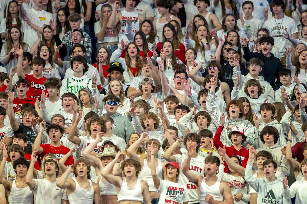 The Bullitt East student section cheers at a game against Meade County during the 2022 girls’ state tournament in Rupp Arena. The KHSAA is negotiating to keep the event in Lexington.