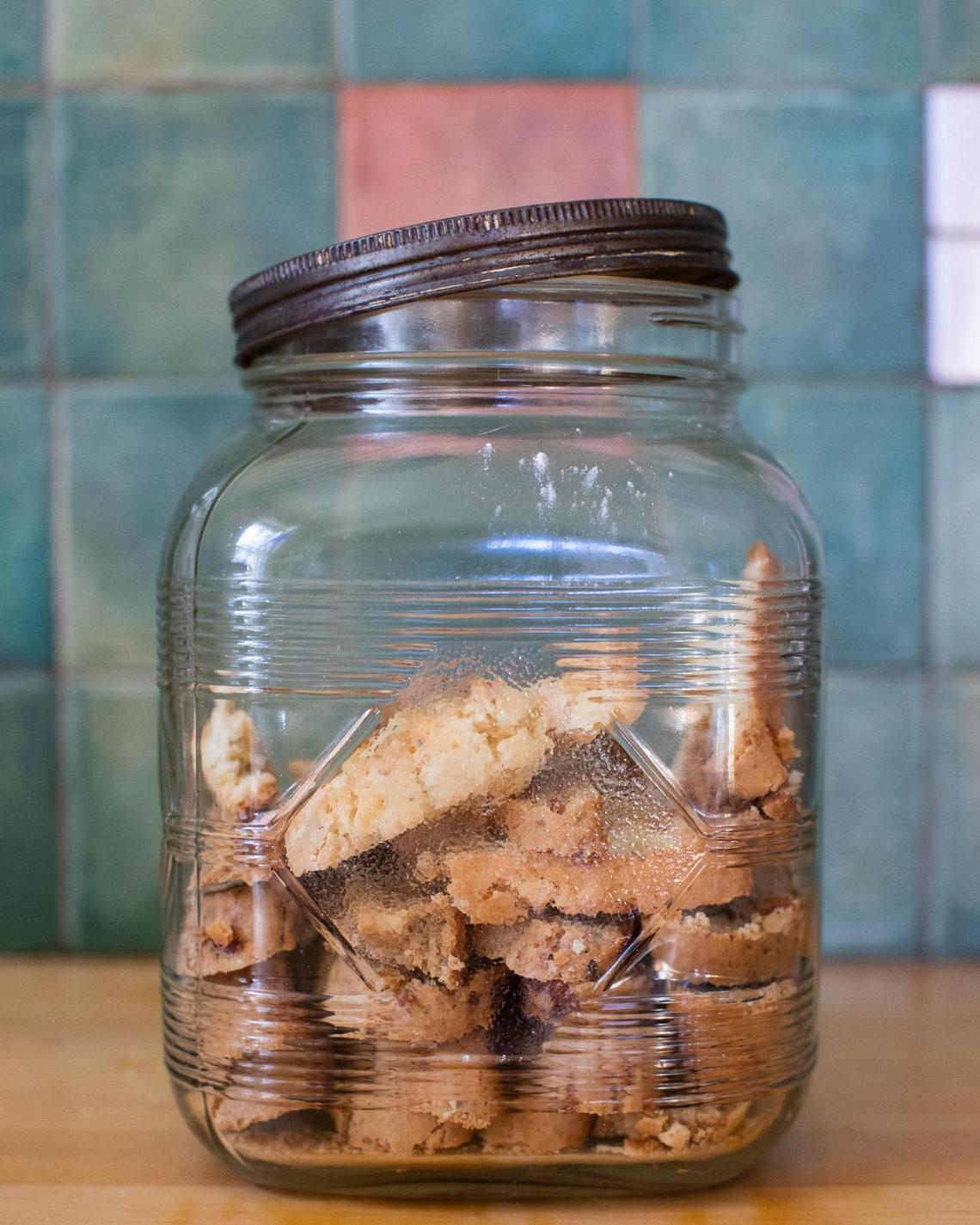 Fig walnut and rosemary ginger biscotti. It pays to keep an eye on the biscotti because cooking times vary.