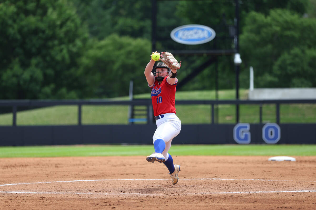 Madison Central’s Kate Drury held South Warren scoreless through four innings and delivered one of the Indians’ RBIs in the Softball State Tournament presented by UK HealthCare quarterfinals at John Cropp Stadium on Saturday. Photos available for purchase via ToniaWittPhoto.com.