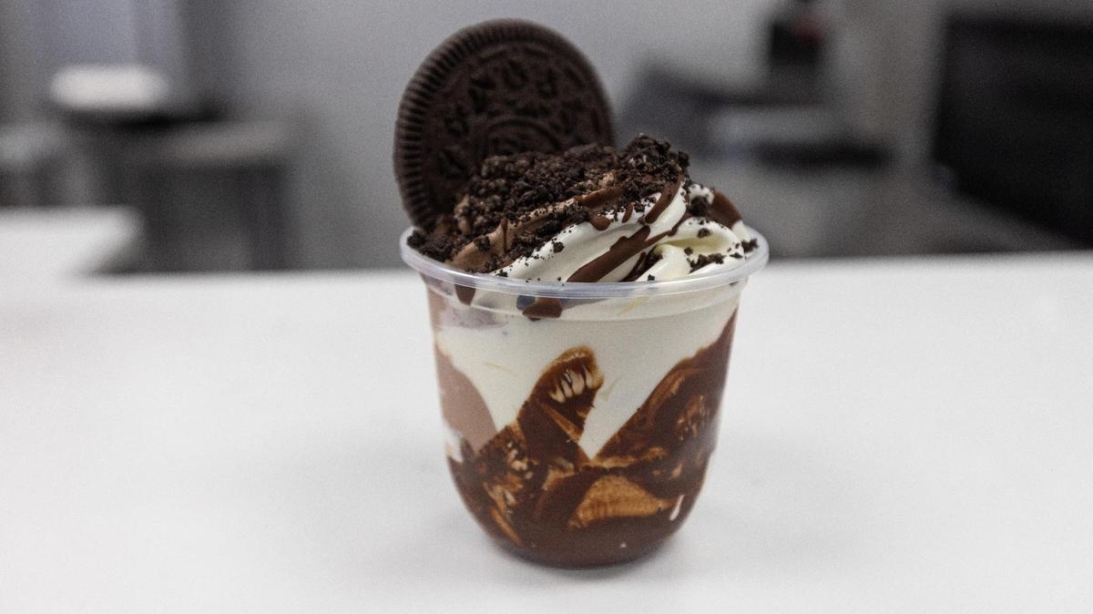 A Cookies and Cream ice cream swirl from BoBi Cones soft serve ice cream shop at Lexington’s Palomar Centre Drive.