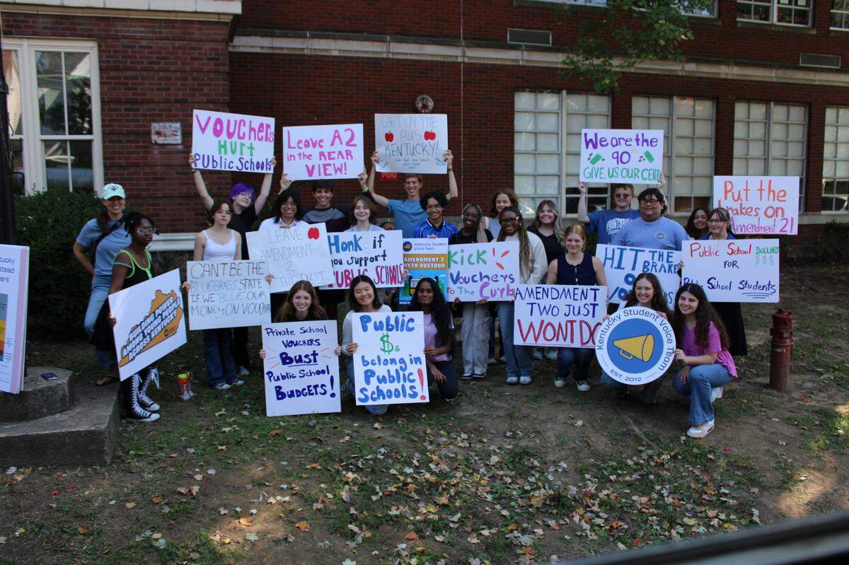 The Kentucky Student Voice Team organized an Amendment 2 Myth Bus Tour around the state to share information about the ballot issue.