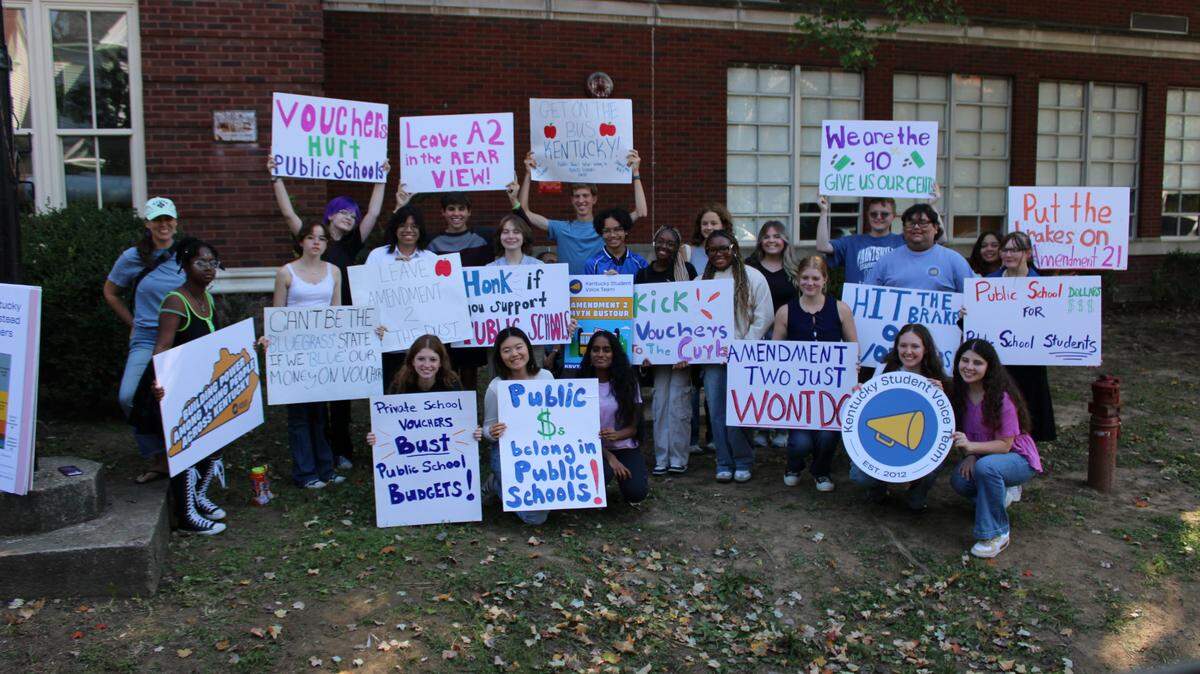 The Kentucky Student Voice Team organized an Amendment 2 Myth Bus Tour around the state to share information about the ballot issue.