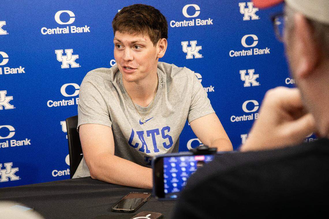 Kentucky forward Trent Noah met with reporters Monday, the first day of UK’s summer practice session.