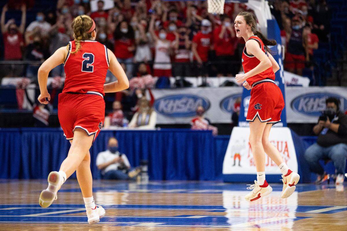 Anderson County’s Tiffani Riley (24) celebrates after making one of her two three-point baskets in Friday’s win. The Bearcats shot 10-for-19 from three-point range.