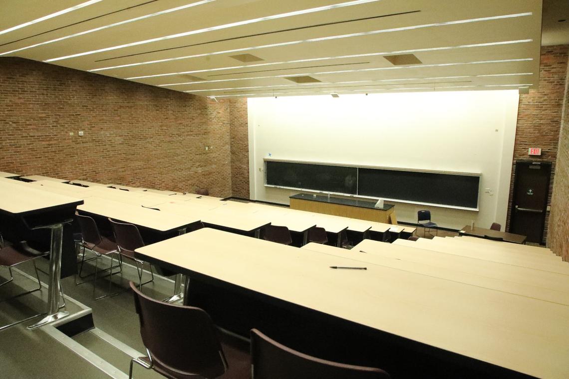 One of the larger classrooms at White Hall, the largest classroom building at the University of Kentucky prior to the start of major renovations on June 5, 2024, in Lexington, Ky.