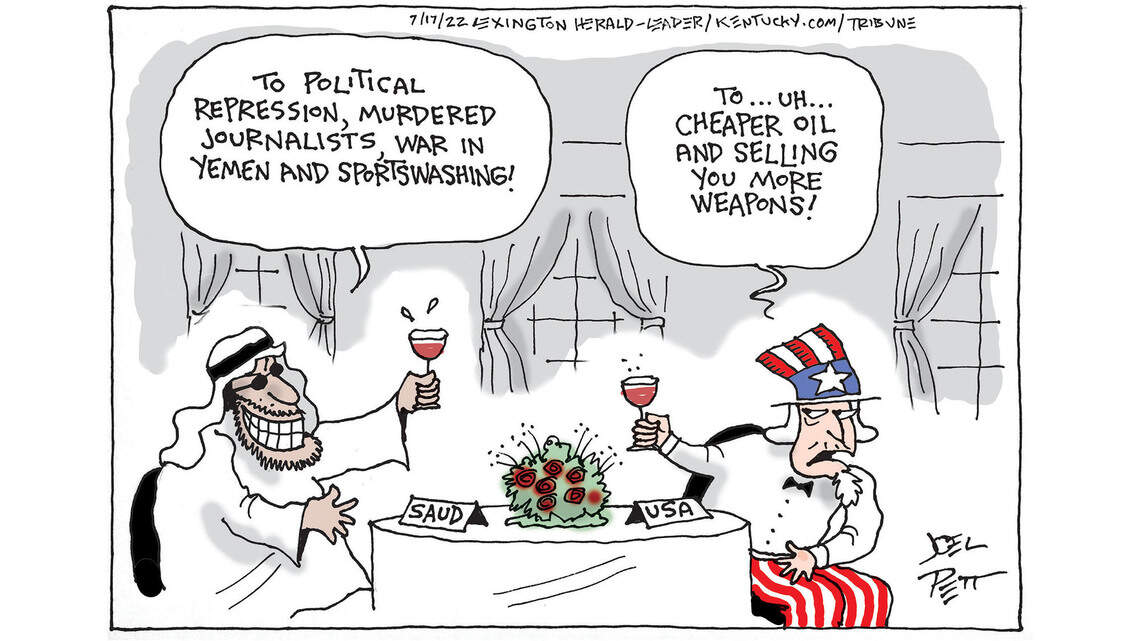 Joel Pett: A toast with Saudi Arabia