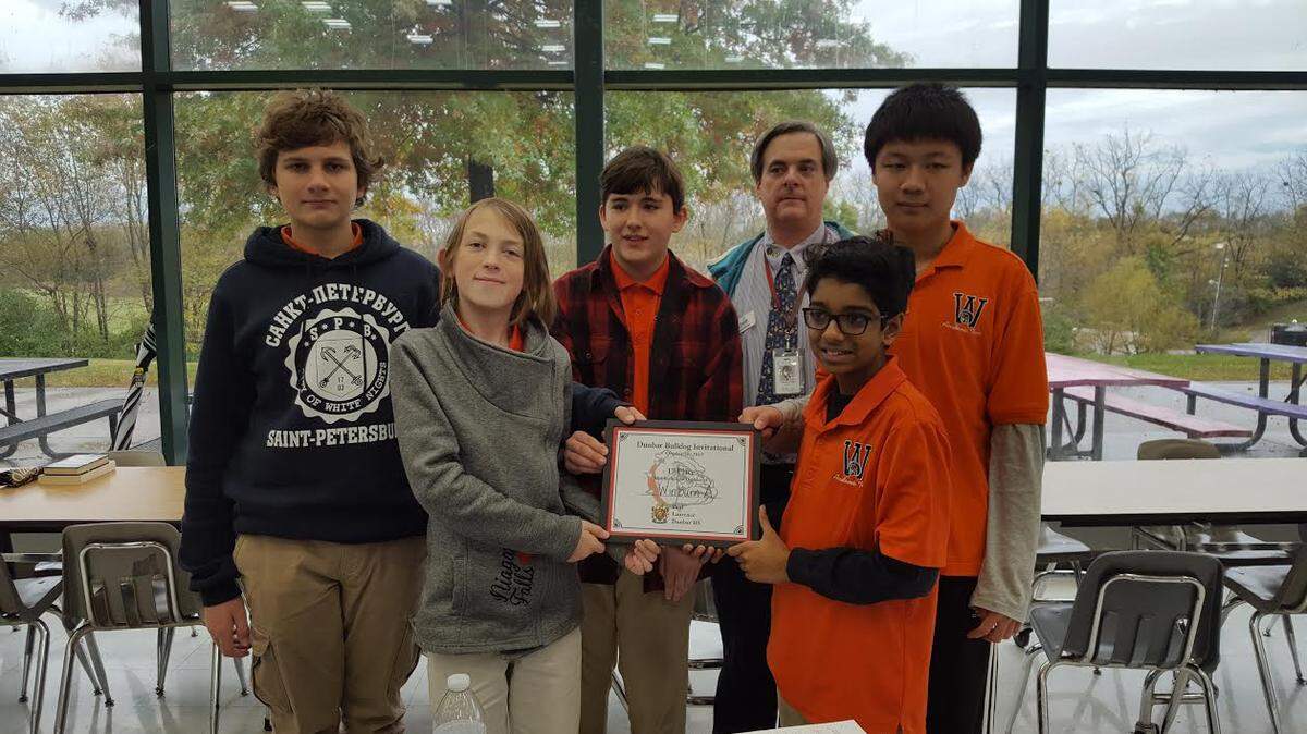 Keith Durham, back row, second from right, with a Winburn Middle School Quiz Bowl team in October 2019
