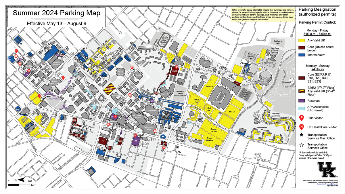 Parking regulations change slightly at the University of Kentucky during the summer, with certain lots available for students and summer parking permits.