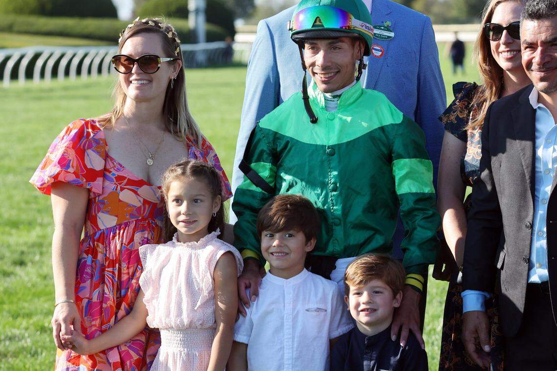 Jockey Jose Ortiz had his family with him in the winner’s circle at Keeneland on Oct. 5, 2024. In the 2025 Kentucky Derby, Ortiz will be aboard Sandman.