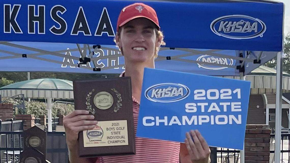 Christian Academy-Louisville’s Matthew Troutman won the individual title and helped his school win the team title at the 2021 KHSAA Boys’ State Golf Championships at Bowling Green Country Club on Saturday.