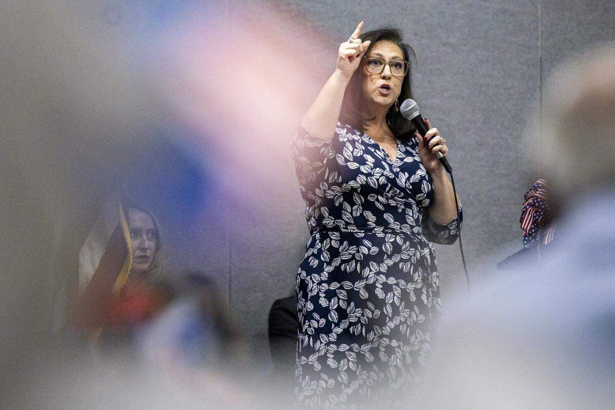 Cherlynn Stevenson, a candidate for the 6th district, speaks during the annual Wendell H. Ford Dinner on Tuesday, Sept. 30, 2025, at Clay Community Center in Mt. Sterling, Ky.